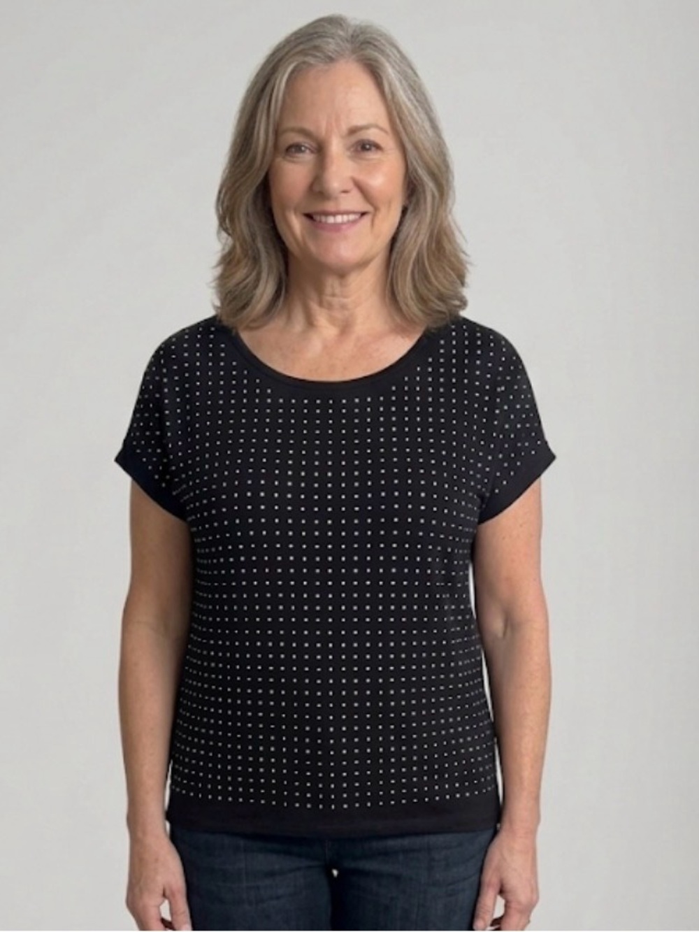 Metaphor Black Short-Sleeve Top with White Dot Grid